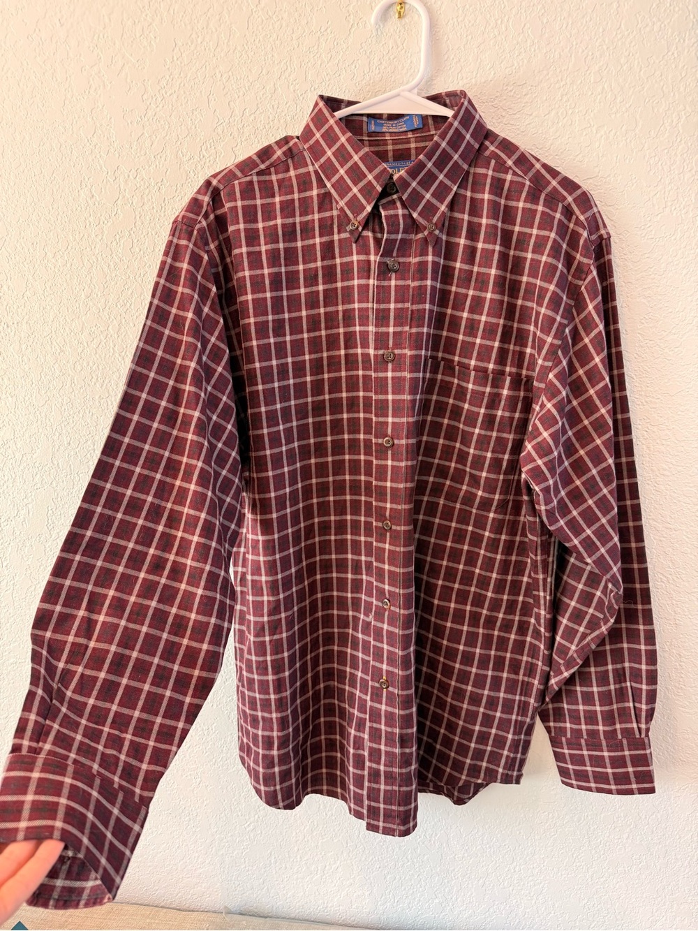 Pendleton Burgundy and White Plaid Button-Down Shirt